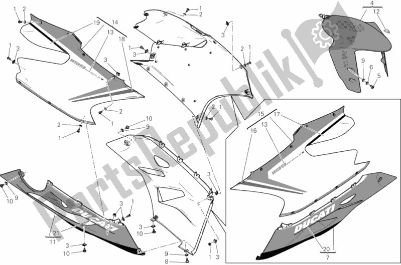 Alle onderdelen voor de Kuip van de Ducati Superbike 1199 Panigale S Tricolore USA 2013